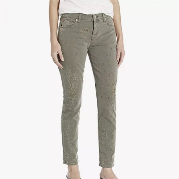 HUDSON CROP RILEY Relaxed Straight Distressed LOGD Green Jeans WC4100DLW Size 27 - Picture 3 of 16